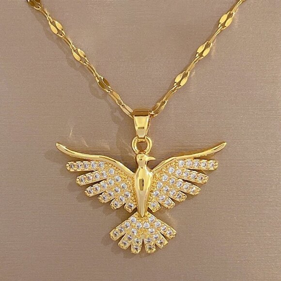NEW 14K Yellow Gold Rise Like A Phoenix Statement Luxury Necklace - Picture 1 of 8